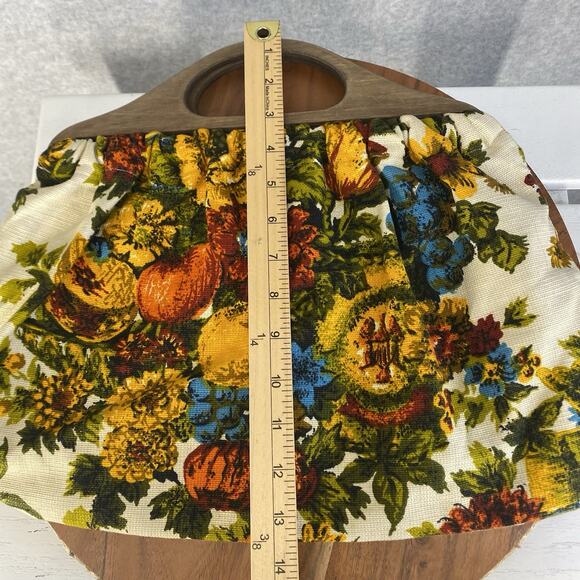 🤎 Vintage Brown Fabric Clutch Bag Wooden Handles Medium Fall 🤎 - Picture 5 of 7